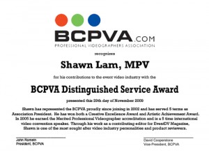 BCPVA Distinguished Service Award Contributions to the event video industry