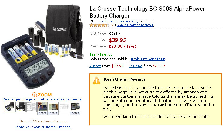 Amazon Item Under Review La Crosse BC-9009 under review